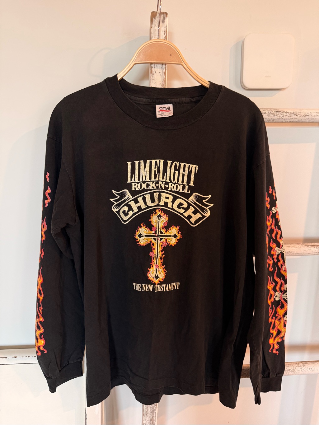 Vintage 90s Limelight Nyc Church Nightclub Flame Cross Rare Ls Rock Tee Large